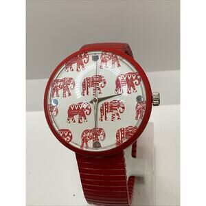 Geneva Womens Red Elephant Stretch Band Watch New Battery